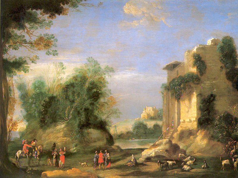 Napoletano, Filippo Landscape with Ruins and Figures oil painting image